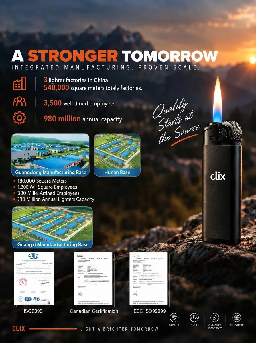 Clix lighter flame against a mountain sunset